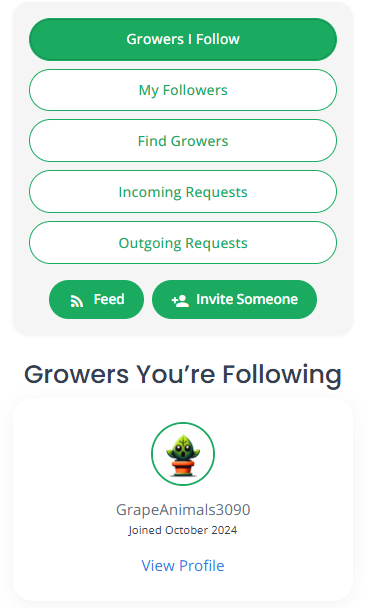 PLNTRK grower networking features like following and invites